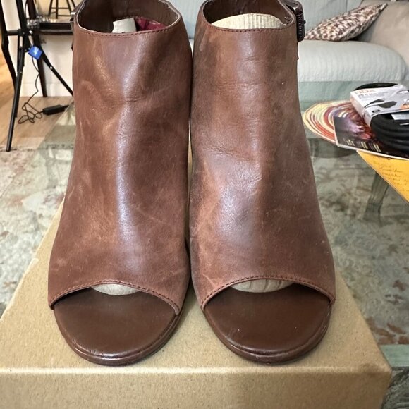 Vintage Lauren Ralph Lauren Odessa Brown Leather Peep-Toe Heeled Sandals Size 9M - Picture 3 of 12